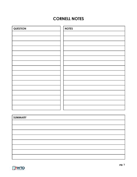 cornell note  system template hq printable documents