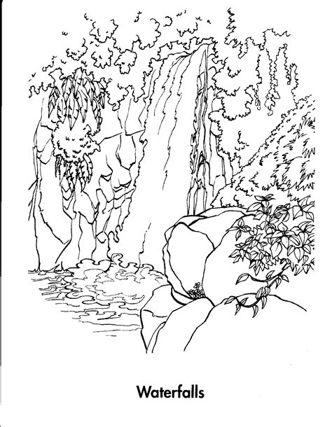 waterfall nature  printable coloring pages