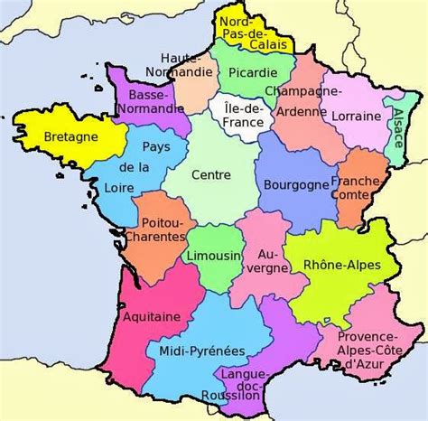kaart frankrijk met streken kaart
