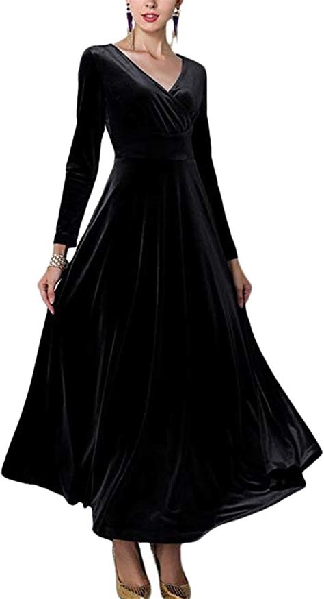 women s elegant velvet long sleeve swing maxi dress plus size amazon