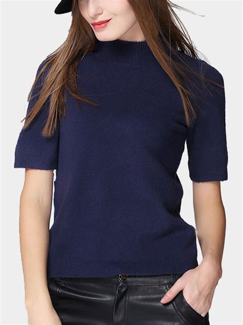 navy  sleeves knit sweater  yoins