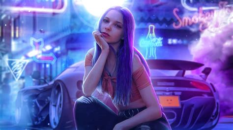cyber girl  cars hd artist  wallpapers images backgrounds
