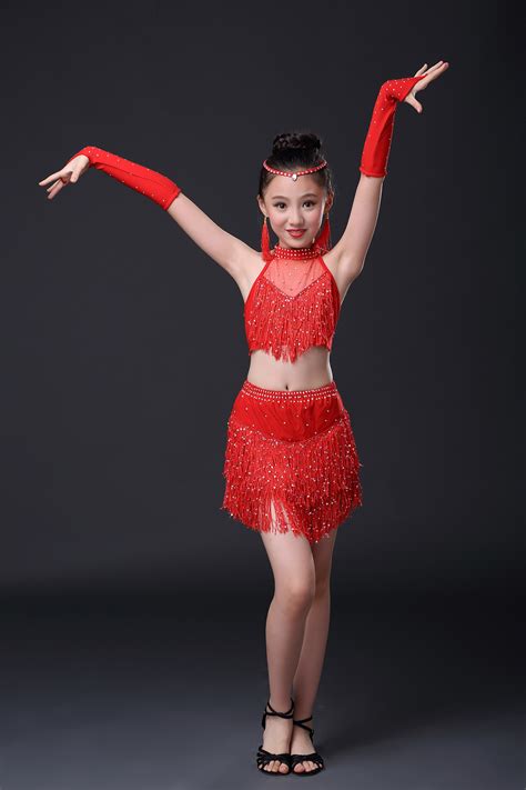 design girl rose redredblue latin dance dress children tassel