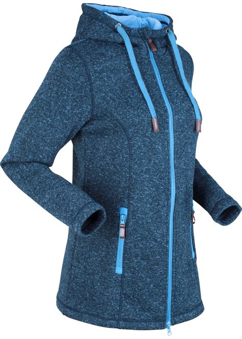 comfortabel fleece vest met een capuchon en zakken met rits donkerblauw gemeleerd