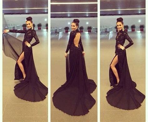 open back black lace prom dress to party gowns with train long women formal dresess high neck