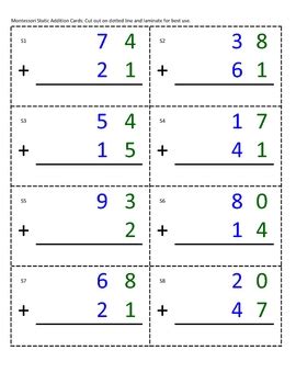 montessori math addition equation cards static   andria tpt