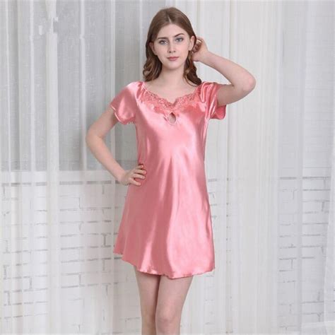 Plus Size M 4xl Nightgowns Sleepshirts Imitated Silk Satin Night Dress