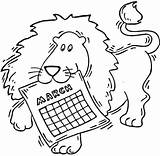 Coloring March Pages Calendar Printable Lion Seasons Color Kids Month Marching Band Spring Holding Drawing Popular sketch template