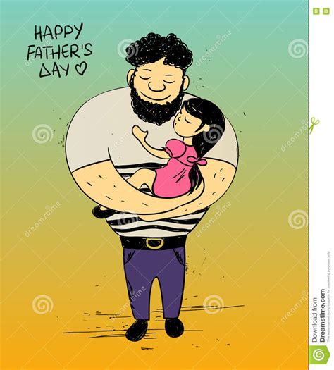 father`s day card with little daughter hugging dad stock