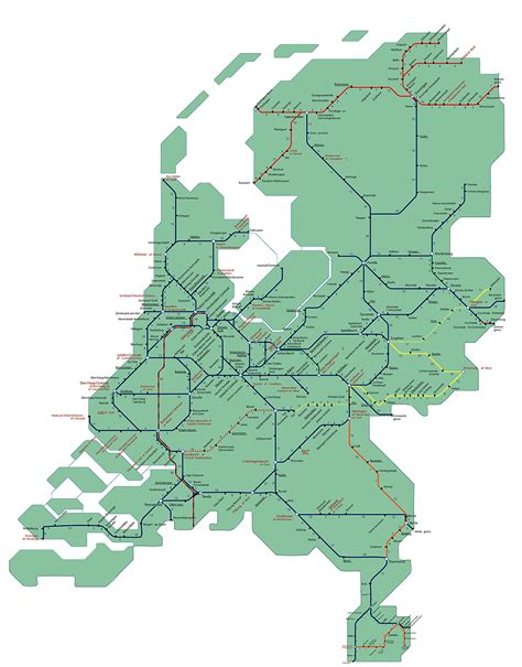 spoorkaart  overzicht van het spoorwegennet  nederland plattegrond overzicht