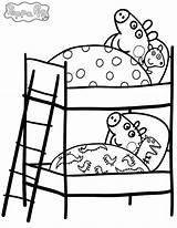 Peppa Pig Coloring Bed Brother Little His Kids sketch template