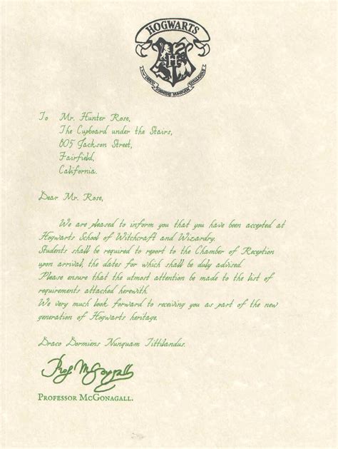 hogwarts acceptance letter  letter daily references