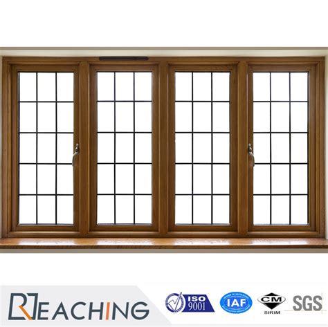 aluminum profile wood grain color double tempered glass casement window  grills china
