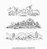 Countryside Windmills Stony Countryhouse Drawn Silo Graphical Sights Monochromatic sketch template