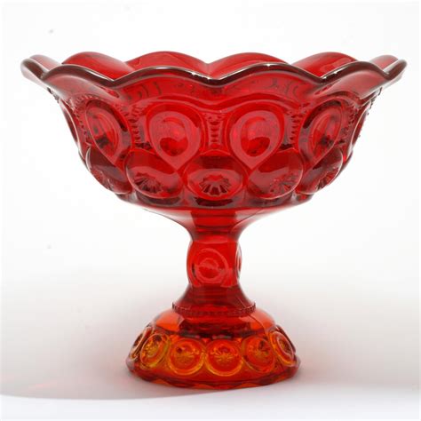 Smith Ruby Red Moon And Star Art Glass Compote Vintage Pedestal Bowl