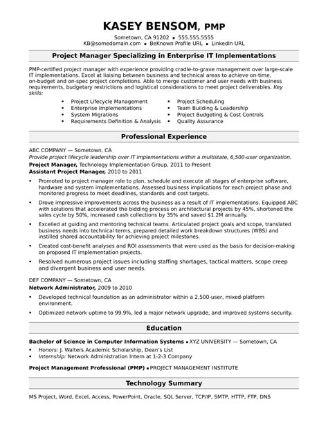project manager resume template  samples examples format