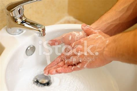 Caucasian Man Handwashing Rotational Rubbing Of Fingers