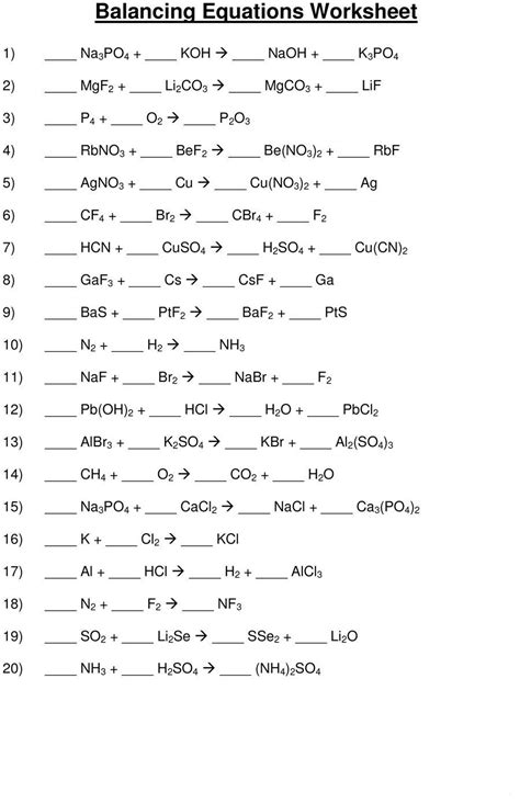 balancing chemical equations worksheet  answers studying worksheets