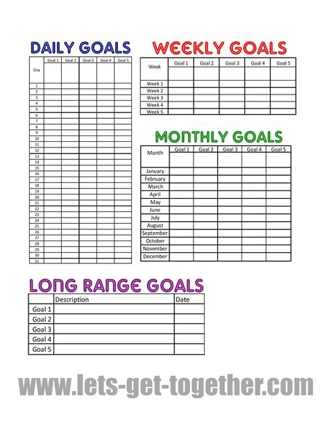 images  printable goal sheets  printable goal setting