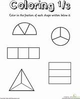 Fraction Coloring Fractions Shapes Worksheet Education sketch template