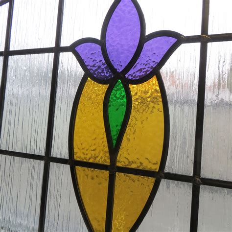 Art Nouveau 1930s Stained Glass Panel From Period Home Style