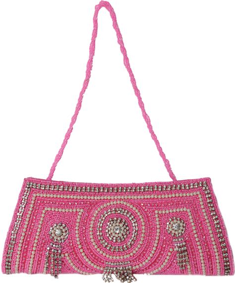 hot pink clutch bag  bead work  faux pearls exotic india art