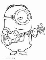 Coloring Stuart Guitar Playing Minions Pages Color sketch template