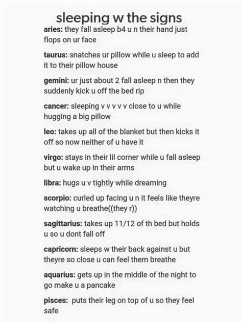 Zodiac Signs When Sleeping With The Signs Wattpad