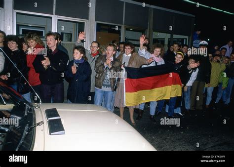 west berlin germany  sep  cars load  people  east germany  greeted  flag