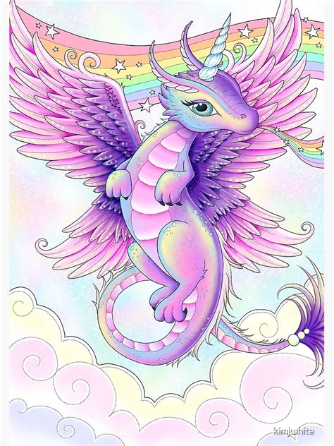 rainbow breathing unidragon unicorn  dragon hybrid metal print