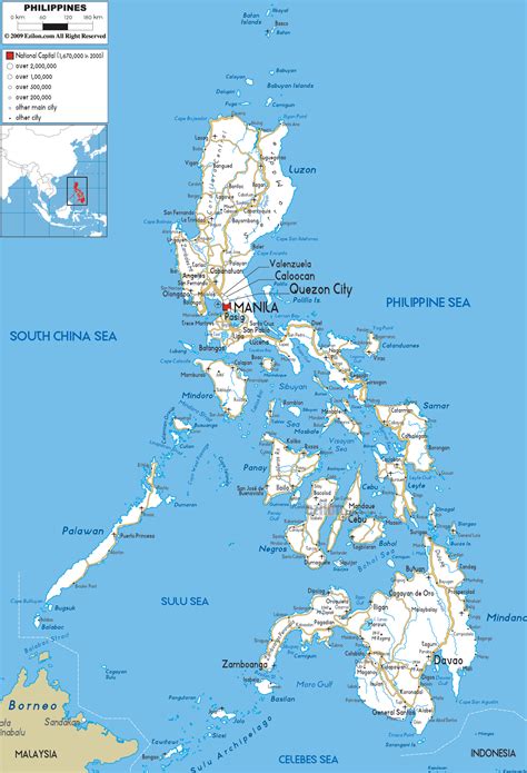 detailed clear large road map  philippines ezilon maps