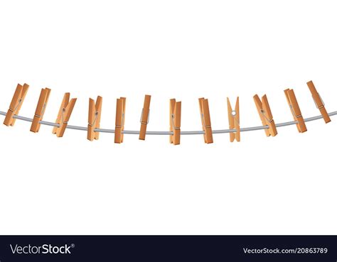 Wooden Clothespin On Clothes Line Holding Rope Vector Image