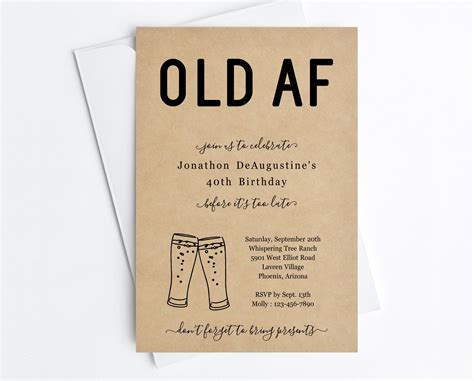 Funny Adult Birthday Invitation Template Printable Old Af Etsy