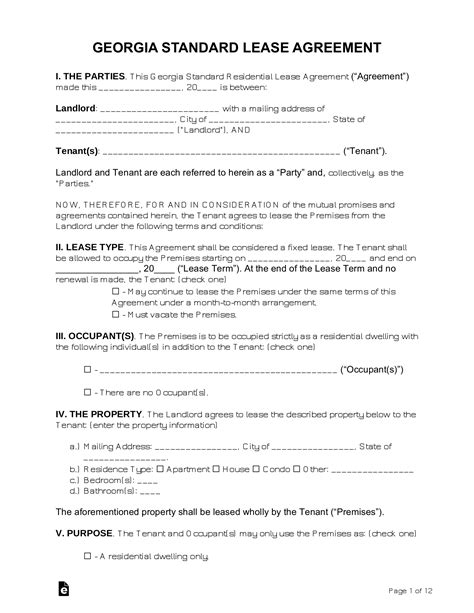 georgia standard residential lease agreement  word eforms