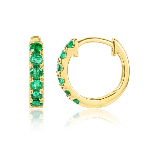 18ct Yellow Gold Emerald Huggie Hoop Earrings Pravins