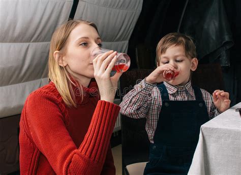 mother  child drinking stock photo image  restaurant