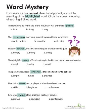 vocabulary worksheets  context clues karin imagination