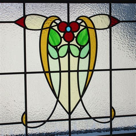 Art Nouveau 1930s Stained Glass Panel From Period Home Style