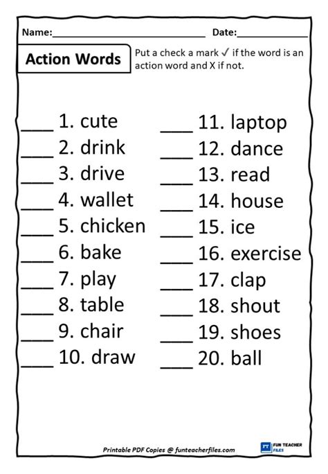 action words worksheets set  fun teacher files