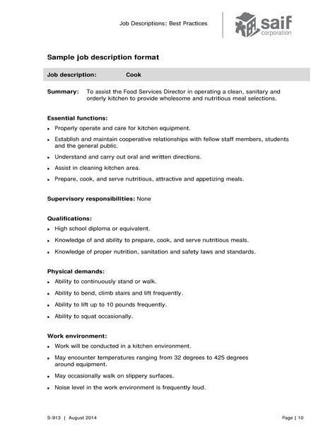 generic job description template master template