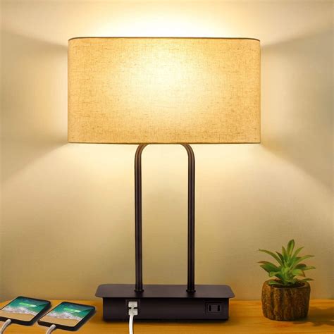 dimmable touch control table lamp   usb ports  ac power outlet modern bedside