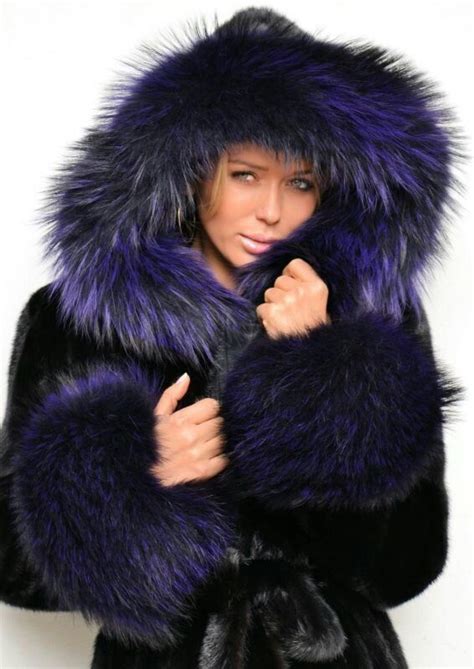 purple flashy fox fur fashion fur fur hood coat