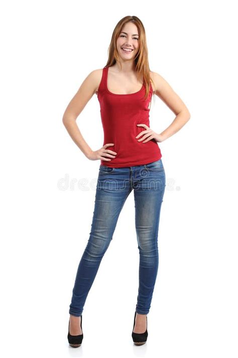 Front View Of A Beautiful Standing Woman Model Posing Isolated On A