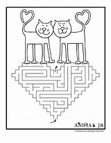 Maze Valentine Mazes Printable Coloring Valentines Pages Printables Heart Cats Animal Activities Cute Choose Board Animals sketch template