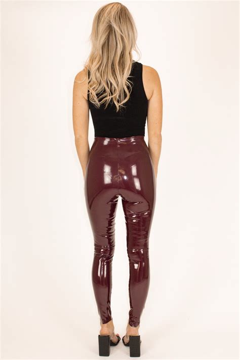 commando control faux patent leather leggings in burgundy l abeye