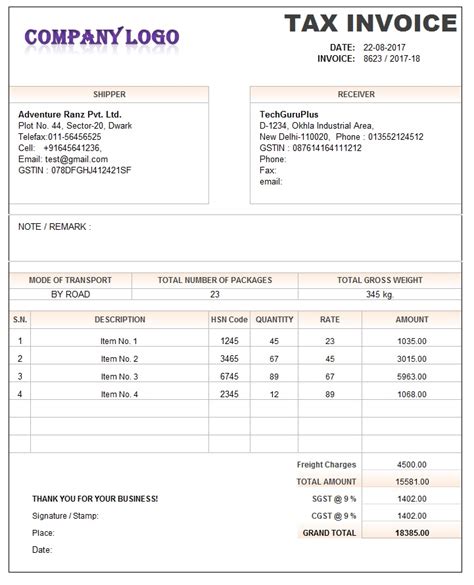 Gst Invoice Format In Excel Word Pdf And Jpeg Format No 19 Hot Sex