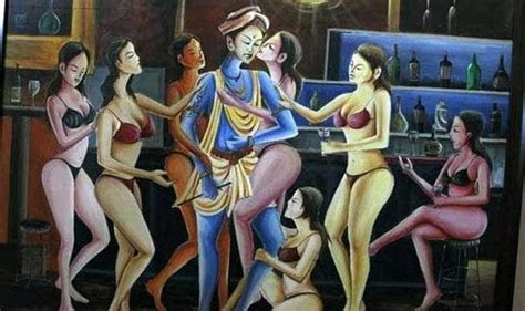 Painting Of Lord Krishna With Bikini Clad Gopis Offends