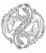 Yin Ying Dragons sketch template