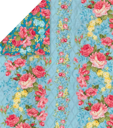 double faced pre quilted cotton fabric blue floral stripe joann