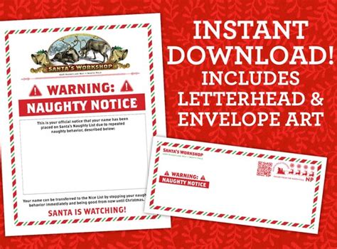 letter  santa claus naughty list warning  printable etsy